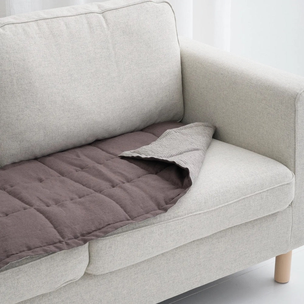 Quilted Sofa Seat Protector, Linen Couch Slipcover for Pets, Minimal Style Sofa Topper, Reversible Sectional Mat