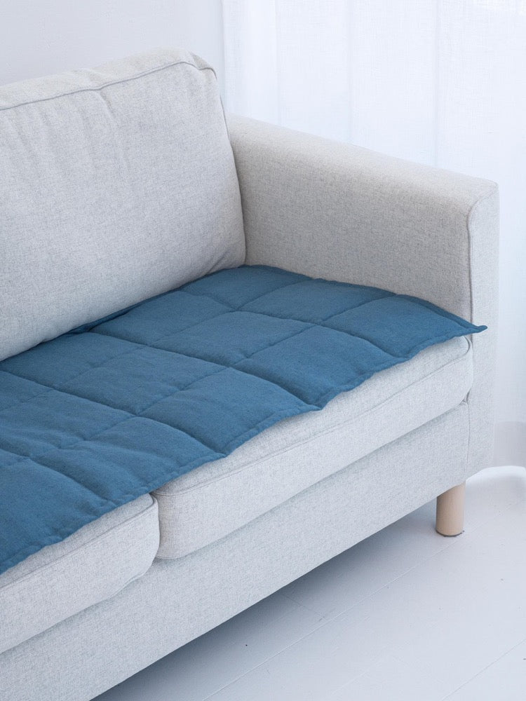 Linen Couch Protector for Pets and Kids, Quilted Sofa Seat Cover, Two-Sided Slipcover, Minimalist Sofa Topper
