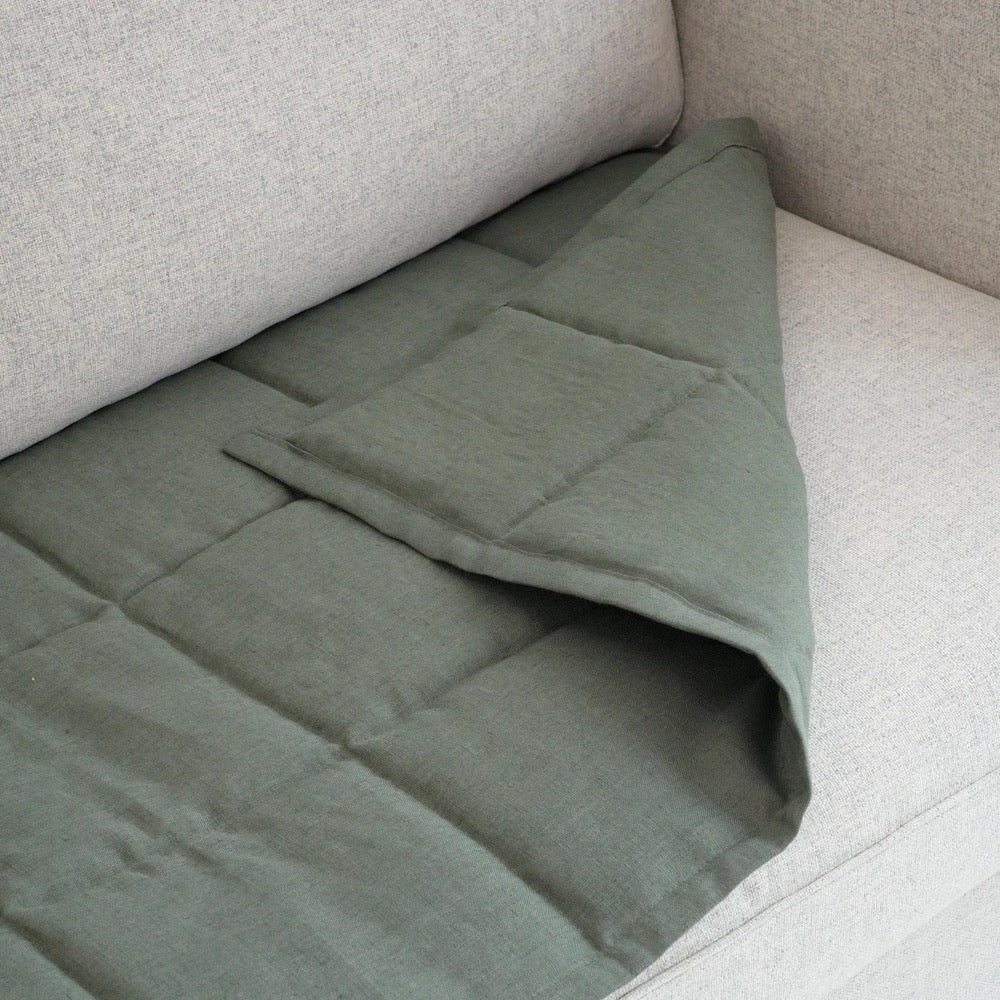 Linen Couch Slipcover for Dogs and Kids, Quilted Sofa Topper Pad, Two-Sided Seat Protector, Handmade Sofa Cover