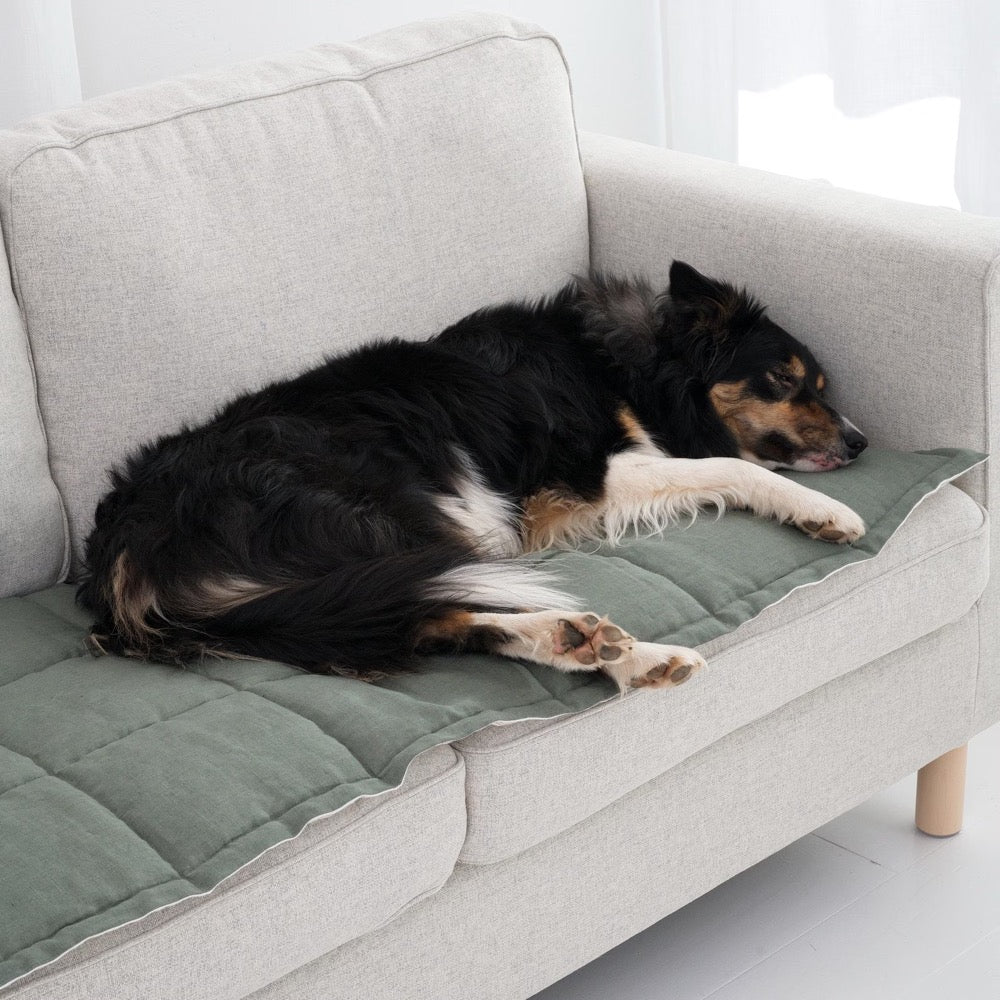 Quilted Sofa Seat Protector, Linen Couch Slipcover for Pets, Minimal Style Sofa Topper, Reversible Sectional Mat