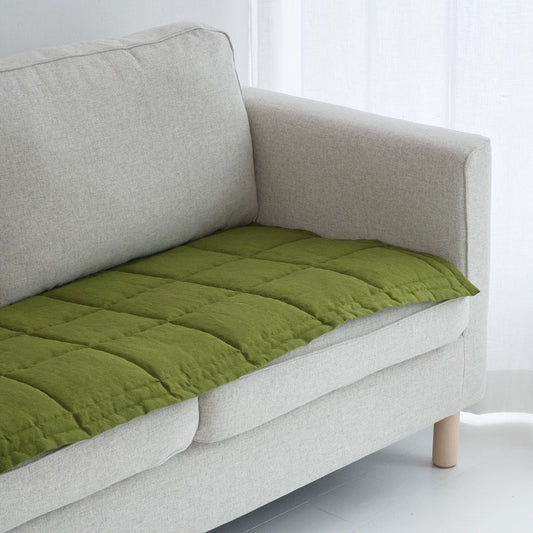 Linen Couch Protector for Pets and Kids, Quilted Sofa Seat Cover, Two-Sided Slipcover, Minimalist Sofa Topper