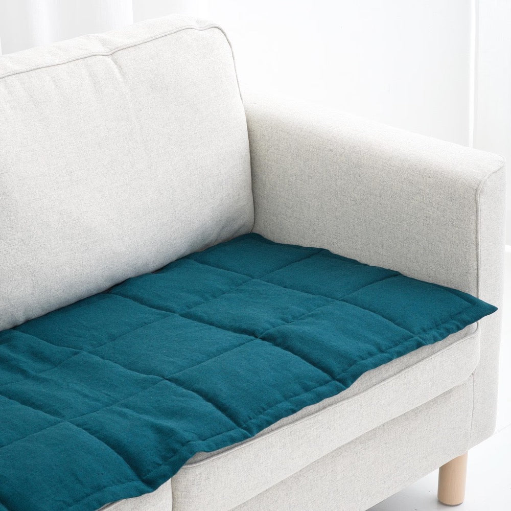 Quilted Sofa Seat Protector, Linen Couch Slipcover for Pets, Minimal Style Sofa Topper, Reversible Sectional Mat