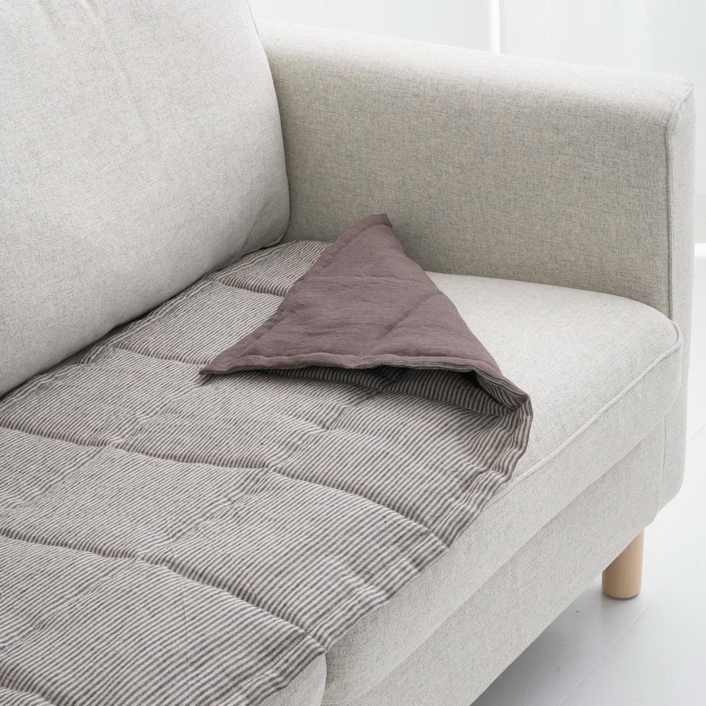 Linen Couch Slipcover for Dogs and Kids, Quilted Sofa Topper Pad, Two-Sided Seat Protector, Handmade Sofa Cover