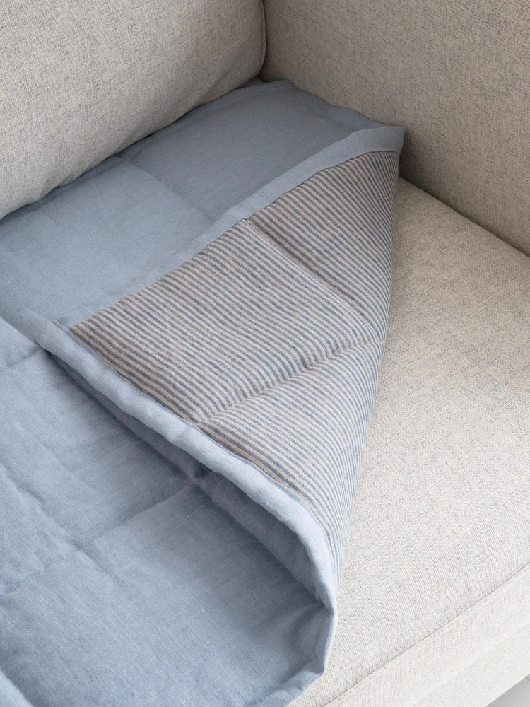 Linen Couch Slipcover for Dogs and Kids, Quilted Sofa Topper Pad, Two-Sided Seat Protector, Handmade Sofa Cover