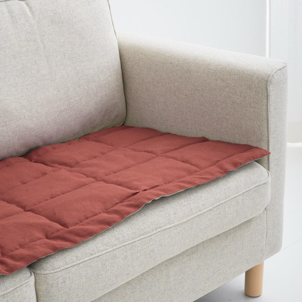 Linen Couch Protector for Pets and Kids, Quilted Sofa Seat Cover, Two-Sided Slipcover, Minimalist Sofa Topper